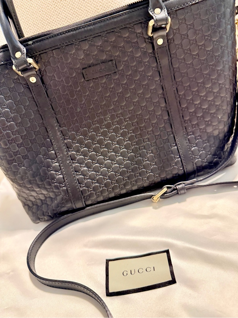 Microguccissima Gucci Black Leather GG Embossed Satchel - Picture 3 of 13